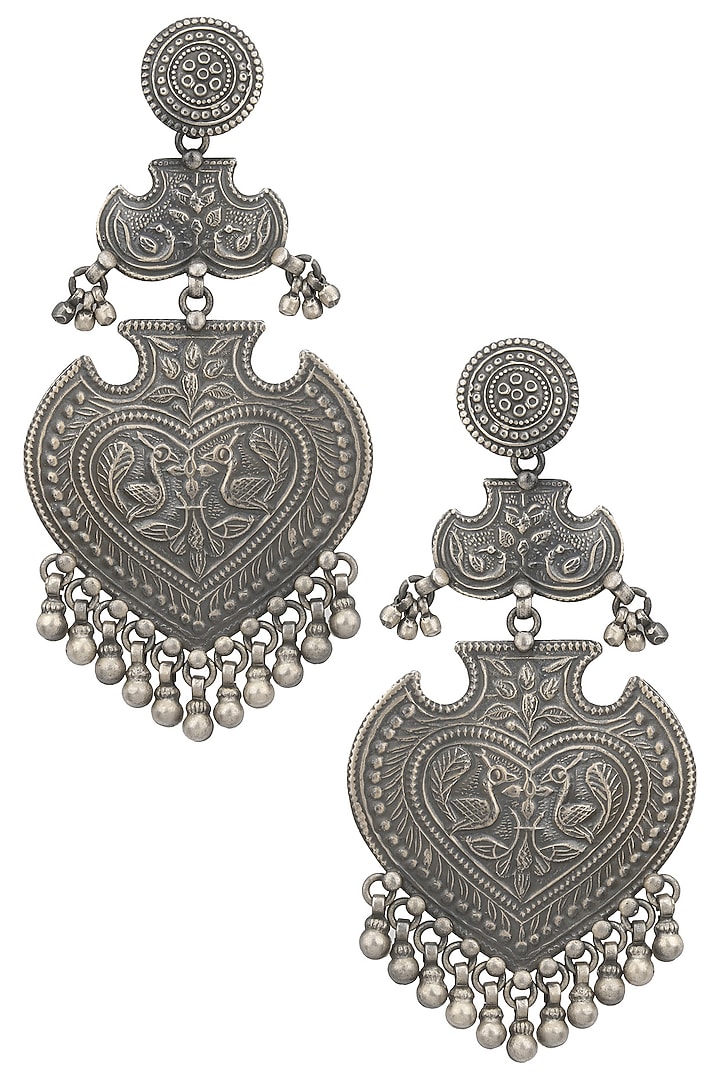 Silver finish textured leaf shaped earrings available only at Pernia's Pop Up Shop.