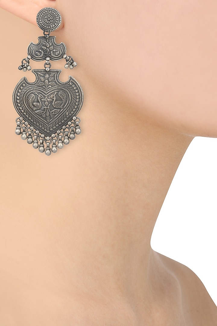 Silver finish textured leaf shaped earrings available only at Pernia's Pop Up Shop.