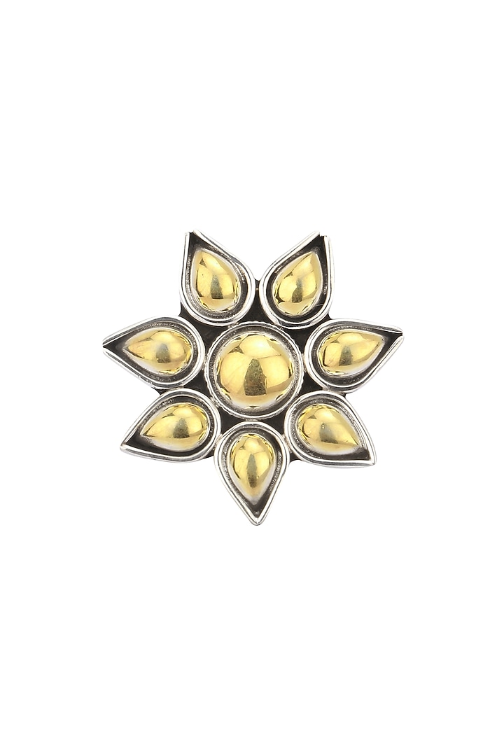 Silver finish floral gold stones ring available only at Pernia's Pop Up Shop.