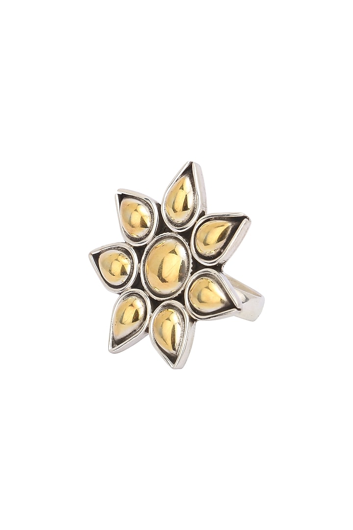 Silver finish floral gold stones ring available only at Pernia's Pop Up Shop.