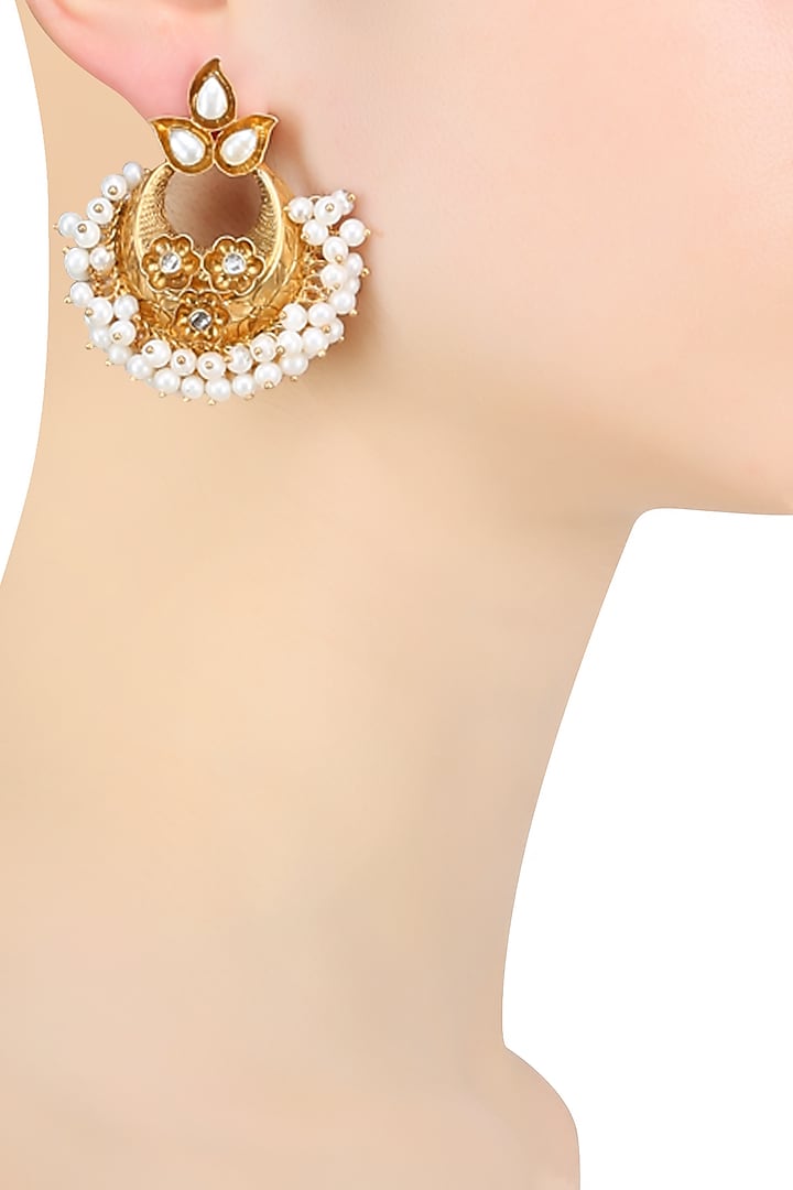 Gold Plated Pearl Bunches Chandbali Earrings by Ahilya Jewels