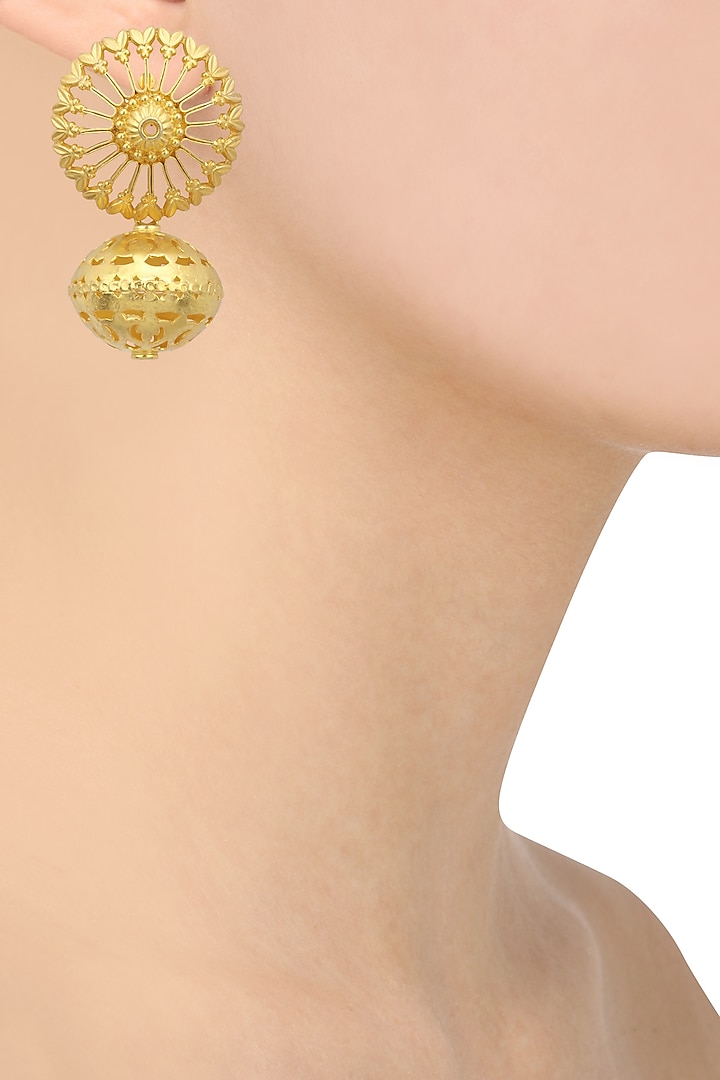 Gold Plated Cutwork Temple Earrings by Ahilya Jewels