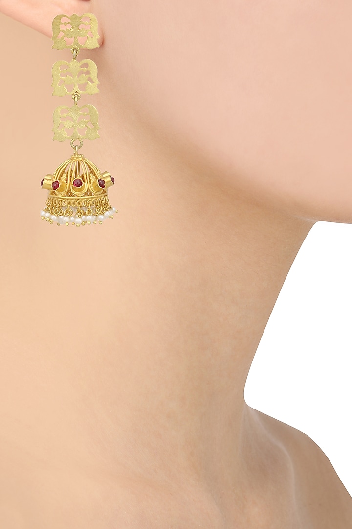 Gold Plated Floral Filigree Jhumki Earrings by Ahilya Jewels