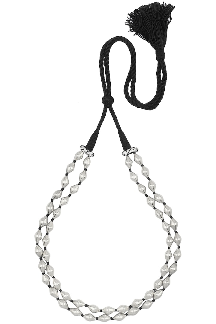 Silver finish dholki beads neckpiece set available only at Pernia's Pop Up Shop.