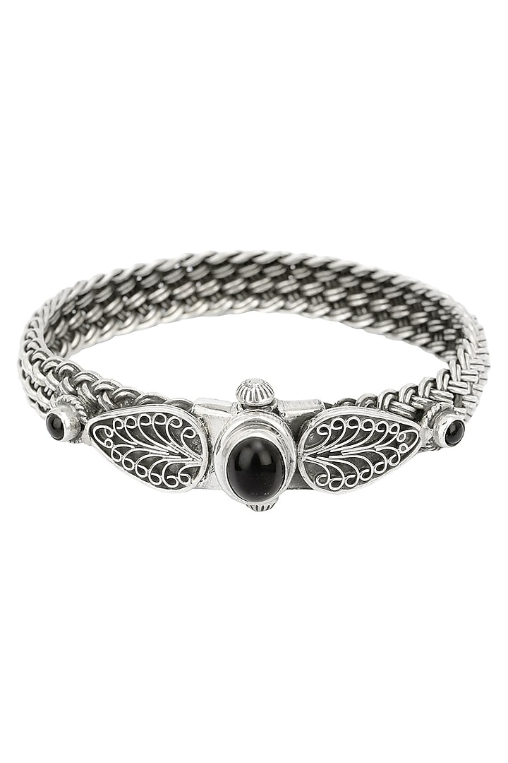 Antique silver finish black onyx kada available only at Pernia's Pop Up Shop.