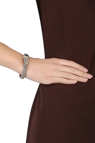 Antique Silver Finish Black Onyx Kada by Ahilya Jewels