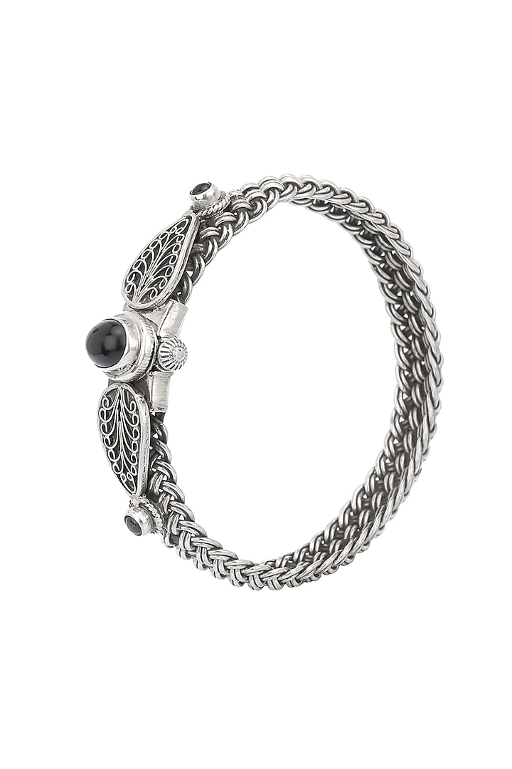 Antique silver finish black onyx kada available only at Pernia's Pop Up Shop.
