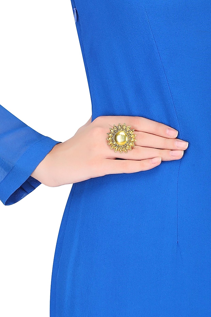 Gold Plated Sunflower Shaped Ring by Ahilya Jewels