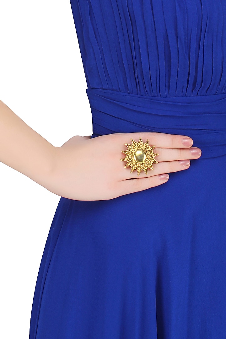 Oxidized Gold Plated Floral Design Ring by Ahilya Jewels