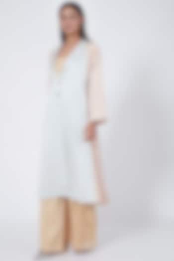 Sky Blue & Peach Box Pleated Jacket by Ahmev at Pernia's Pop Up Shop