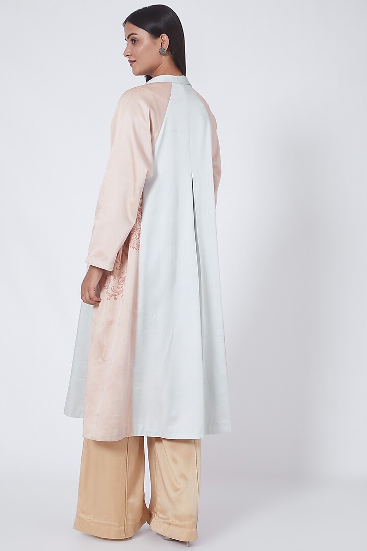 Sky Blue & Peach Box Pleated Jacket by Ahmev at Pernia's Pop Up Shop