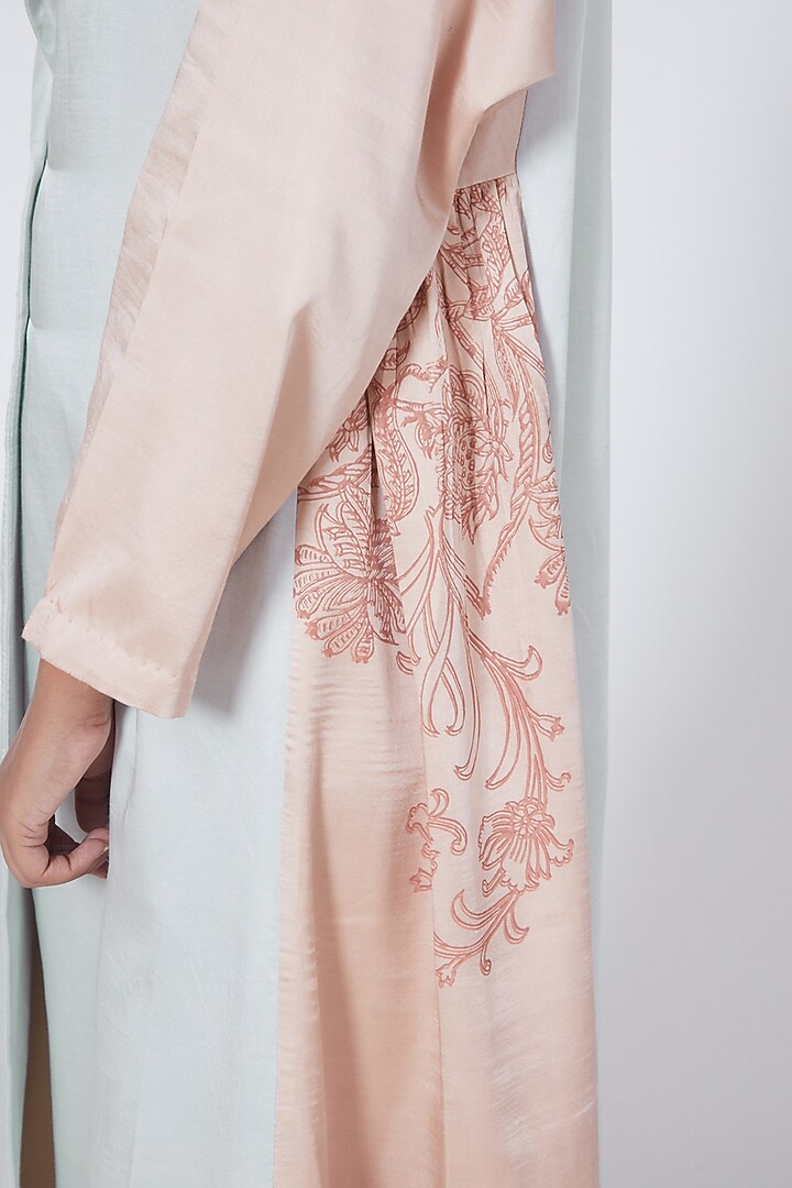 Sky Blue & Peach Box Pleated Jacket by Ahmev at Pernia's Pop Up Shop