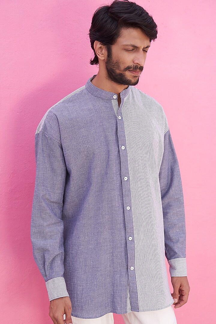 Blue Cotton Summer Shirt by ABHISHTI at Pernia's Pop Up Shop