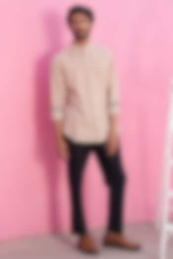 Beige Cotton Checkered Printed Summer Shirt by ABHISHTI at Pernia's Pop Up Shop