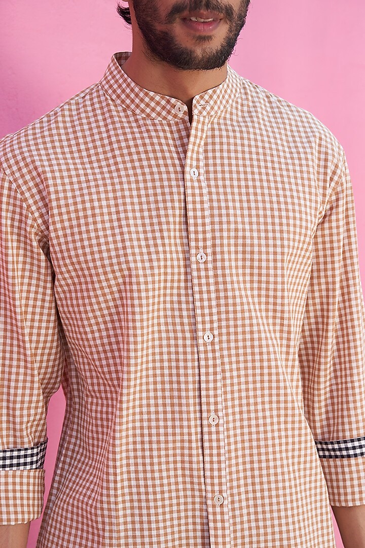 Beige Cotton Checkered Printed Summer Shirt by ABHISHTI at Pernia's Pop Up Shop