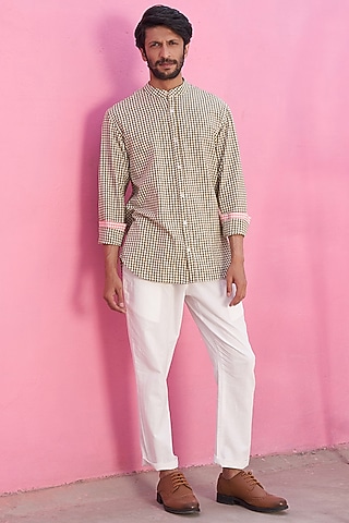 Green Cotton Checkered Printed Shirt by ABHISHTI