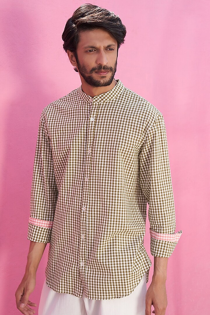 Green Cotton Checkered Printed Summer Shirt by ABHISHTI at Pernia's Pop Up Shop