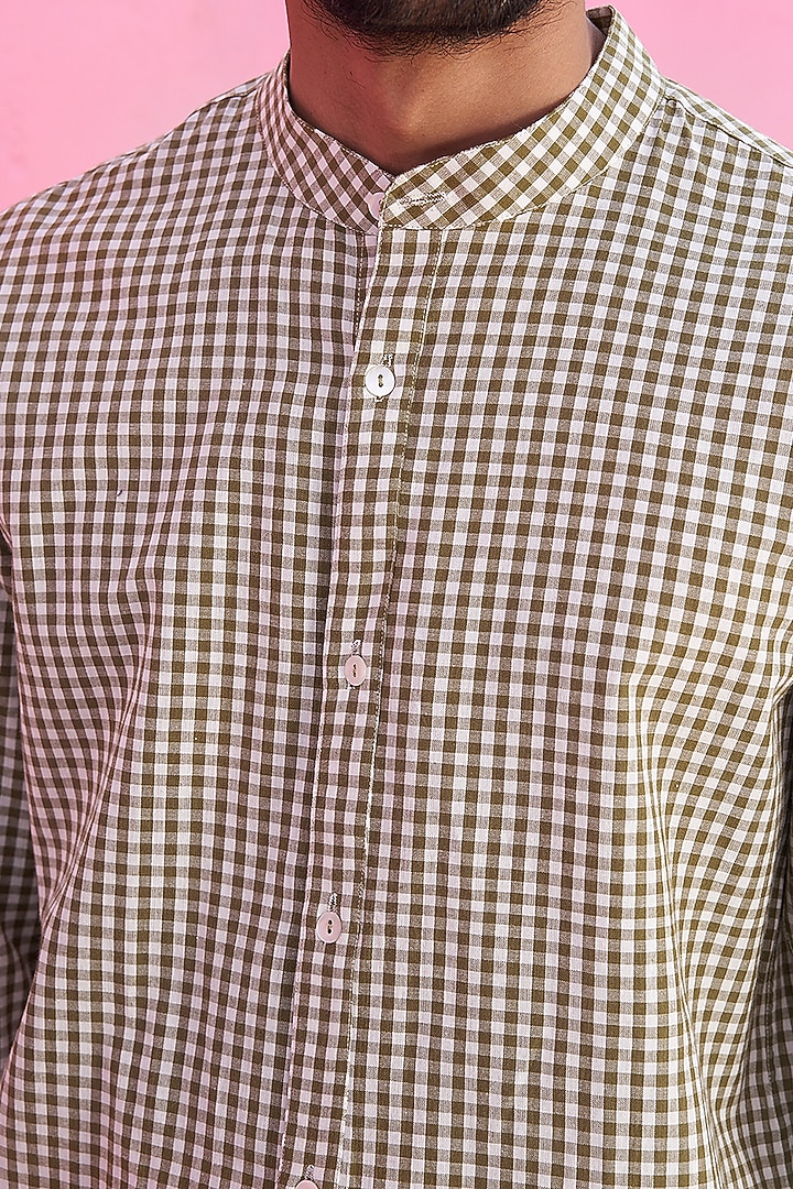 Green Cotton Checkered Printed Summer Shirt by ABHISHTI at Pernia's Pop Up Shop