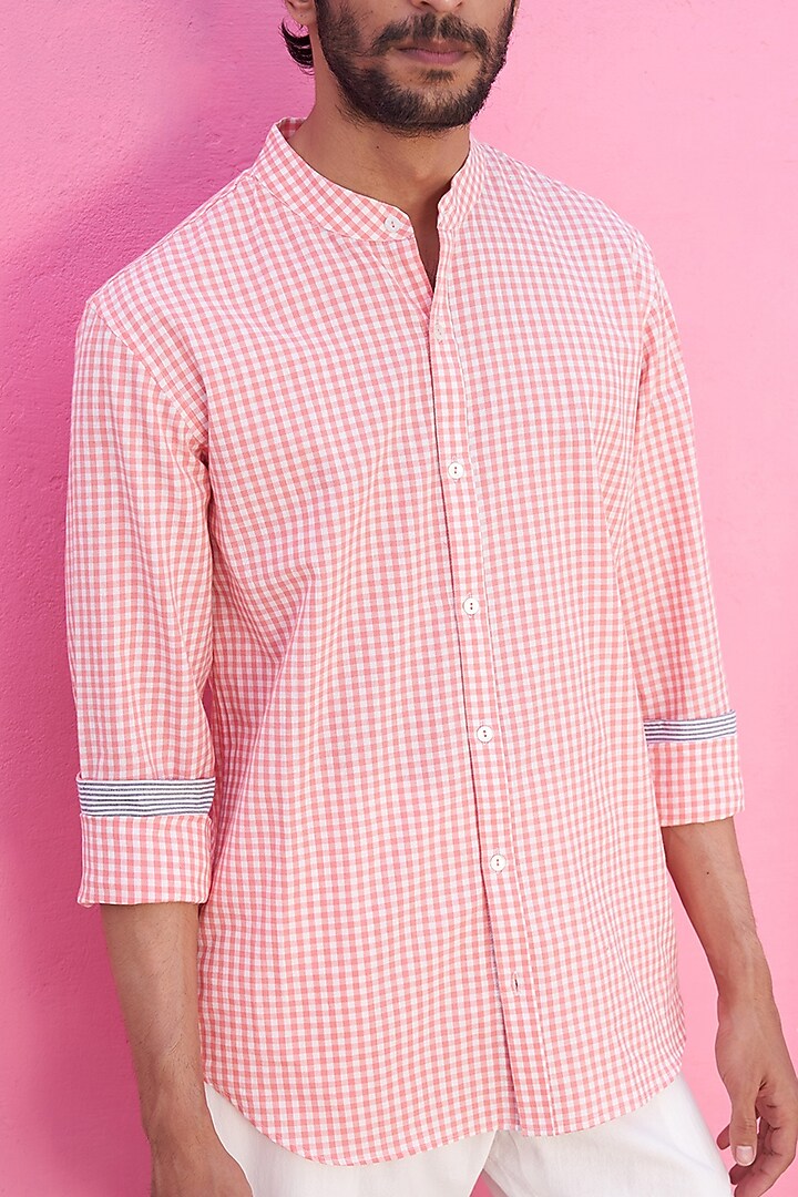 Pink Cotton Checkered Printed Summer Shirt by ABHISHTI at Pernia's Pop Up Shop
