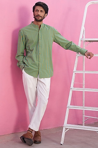 Multi-Colored Cotton Gingham Printed Shirt by ABHISHTI