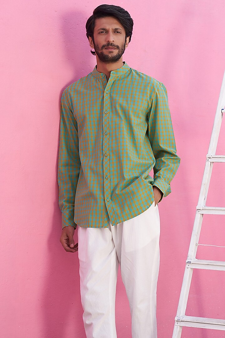 Multi-Colored Cotton Gingham Printed Summer Shirt by ABHISHTI at Pernia's Pop Up Shop
