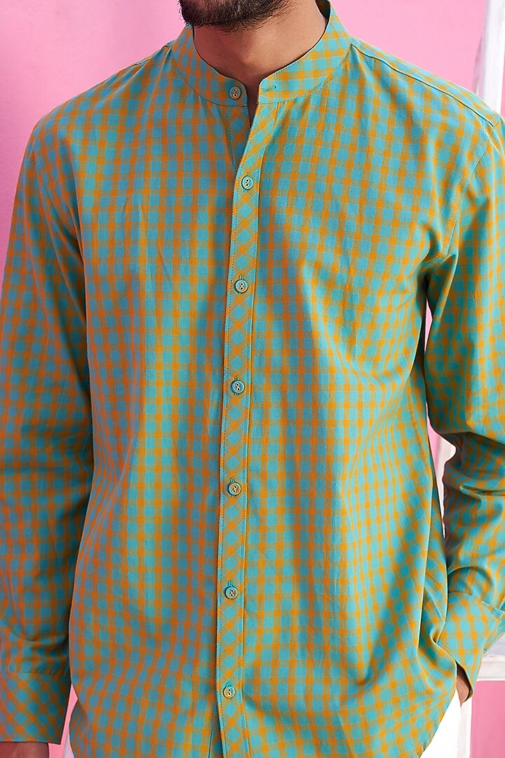 Multi-Colored Cotton Gingham Printed Summer Shirt by ABHISHTI at Pernia's Pop Up Shop