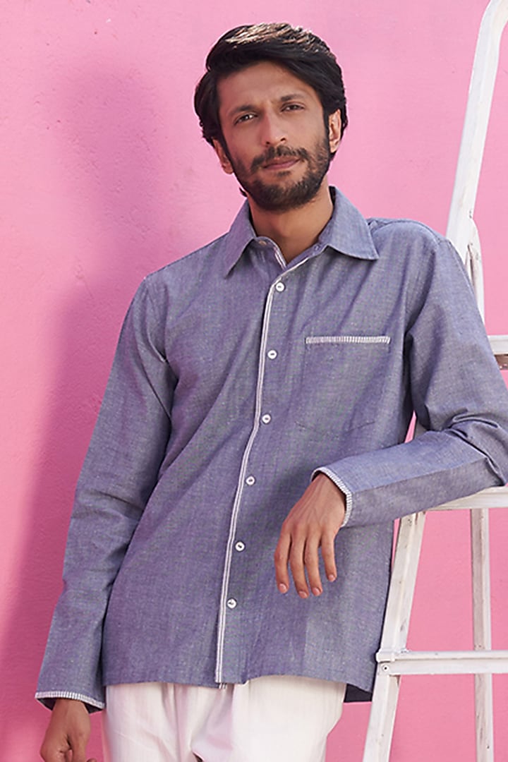 Blue Cotton Summer Shirt by ABHISHTI at Pernia's Pop Up Shop