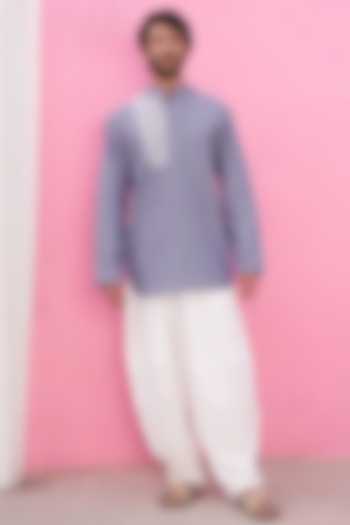 Blue Cotton Striped Shirt Kurta Set by ABHISHTI