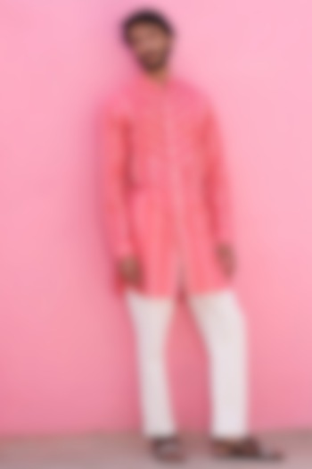 Pink Cotton Striped Kurta Set by ABHISHTI