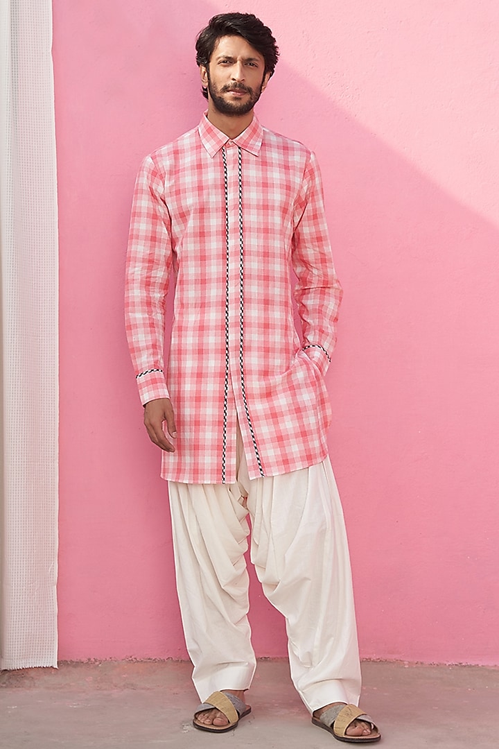Pink Cotton Printed Kurta Set by ABHISHTI
