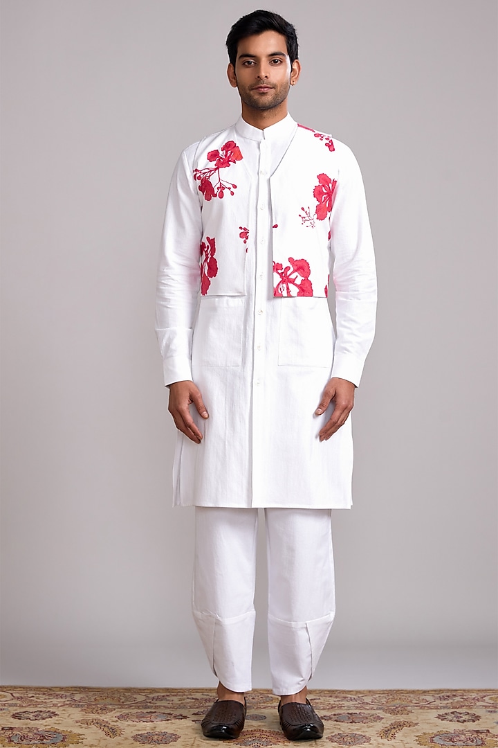 Ivory Cotton Viscose Kurta With Jacket by ABHISHTI at Pernia's Pop Up Shop