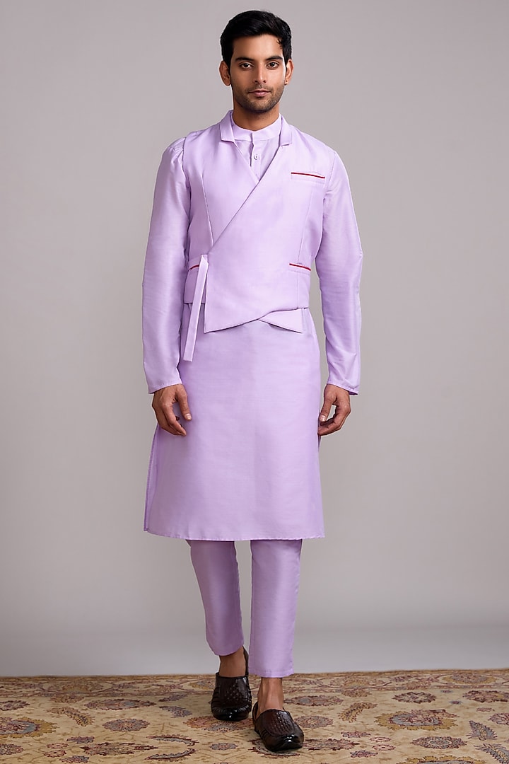 Lavender Cotton Viscose Banarasi Kurta With Jacket by ABHISHTI at Pernia's Pop Up Shop