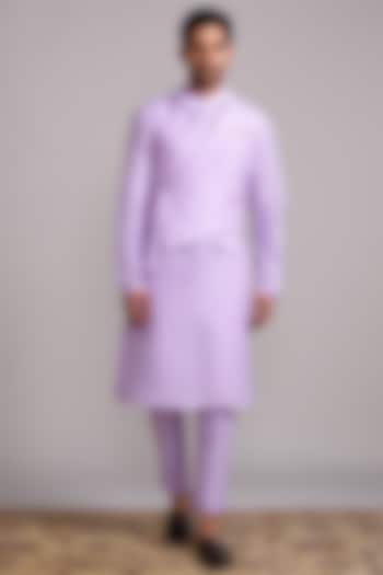 Lavender Cotton Viscose Banarasi Kurta Set With Jacket by ABHISHTI