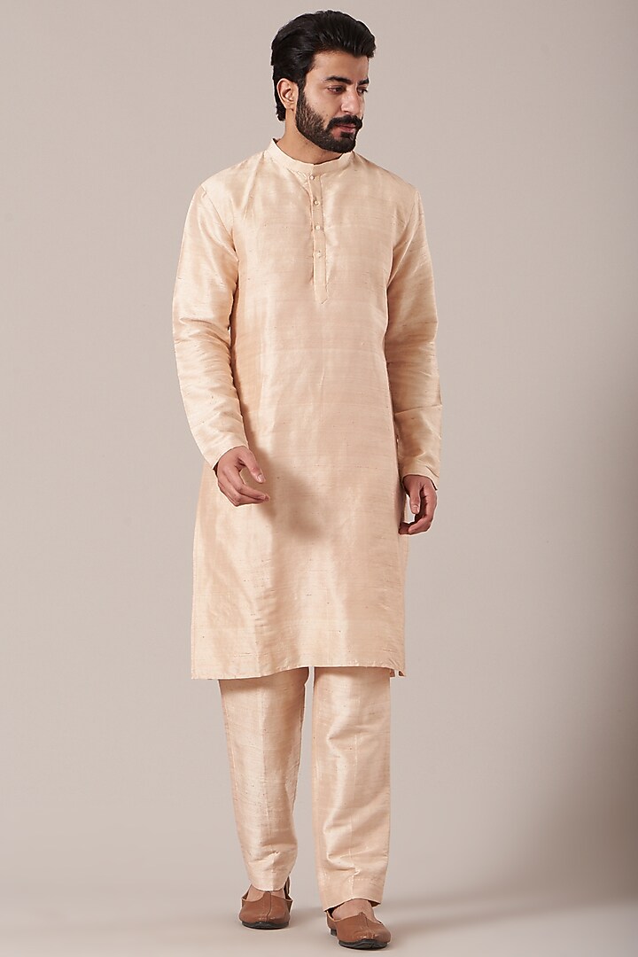 Beige Kurta Set With Multi-Colored Printed Bundi Jacket by Aisha Rao Men at Pernia's Pop Up Shop
