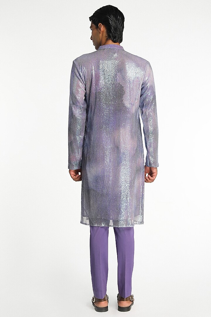 Mist Aurora Lurex Printed Kurta Set by Aisha Rao Men at Pernia's Pop Up Shop