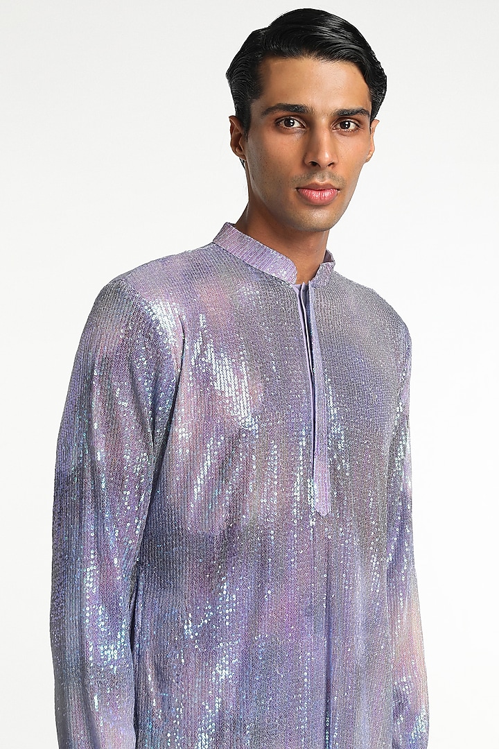 Mist Aurora Lurex Printed Kurta Set by Aisha Rao Men at Pernia's Pop Up Shop