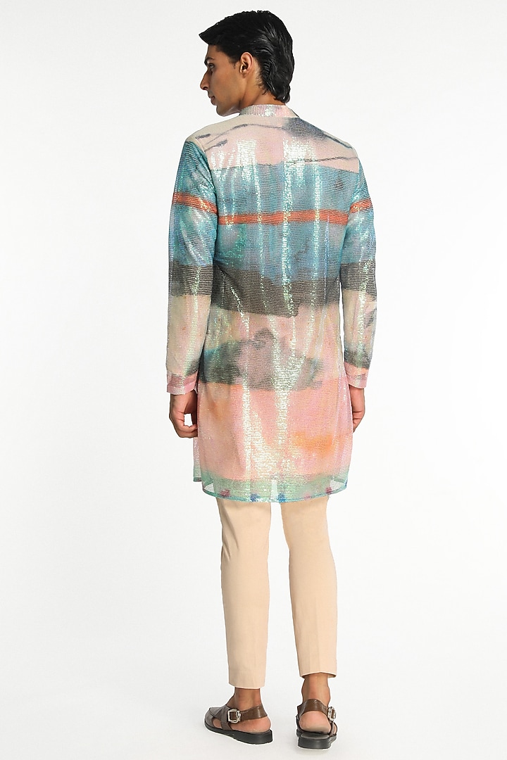 Multi-Colored Sequins Tulle Printed Kurta Set by Aisha Rao Men at Pernia's Pop Up Shop