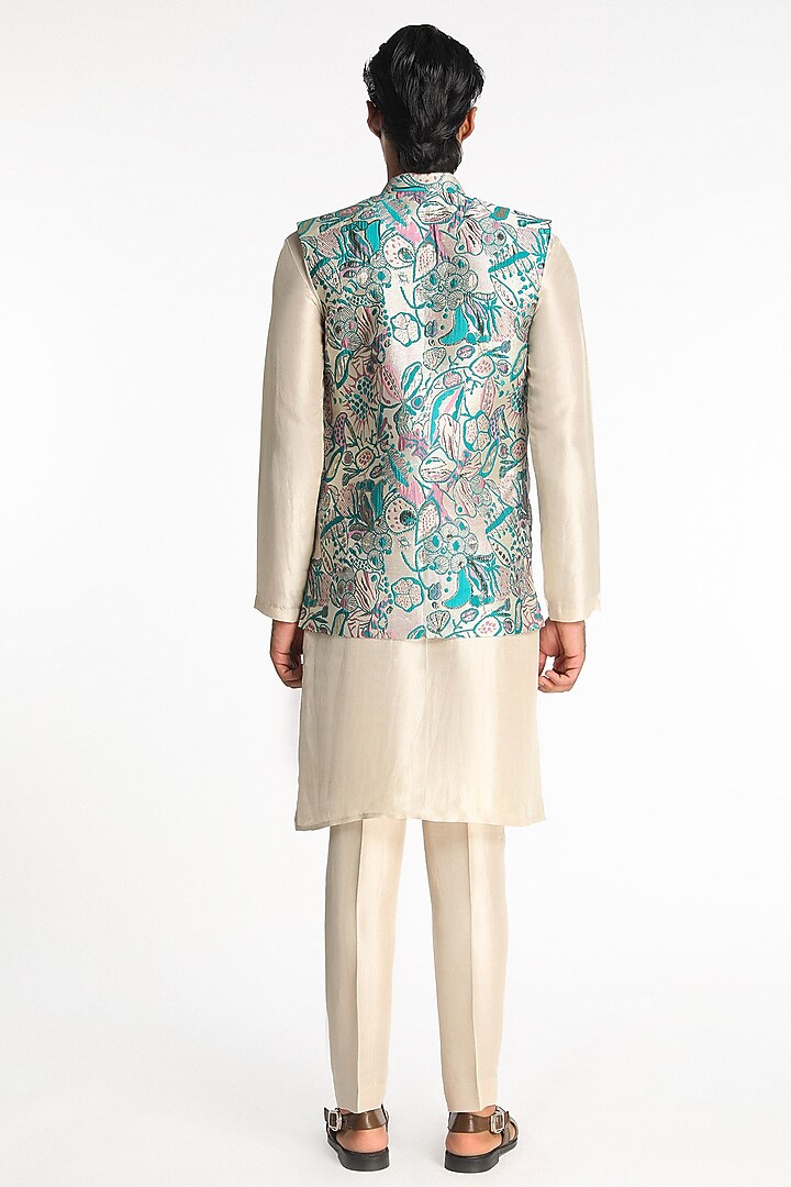 Blue Jacquard Bundi Jacket Set by Aisha Rao Men at Pernia's Pop Up Shop