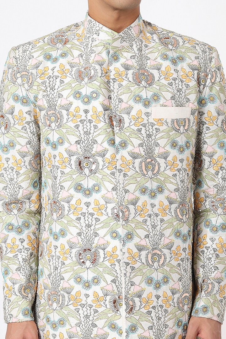 Ivory Embellished Groom Sherwani Set by Aisha Rao Men at Pernia's Pop Up Shop