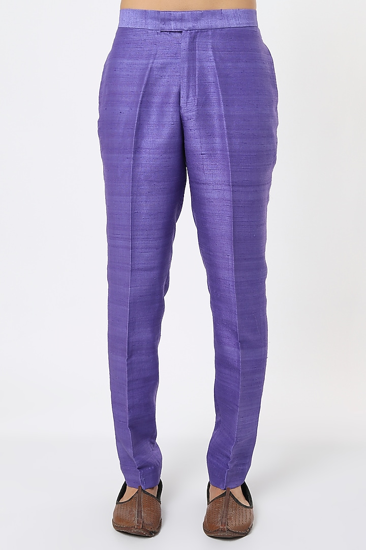 Dark Blue Raw Silk Printed Bundi Jacket Set by Aisha Rao Men at Pernia's Pop Up Shop