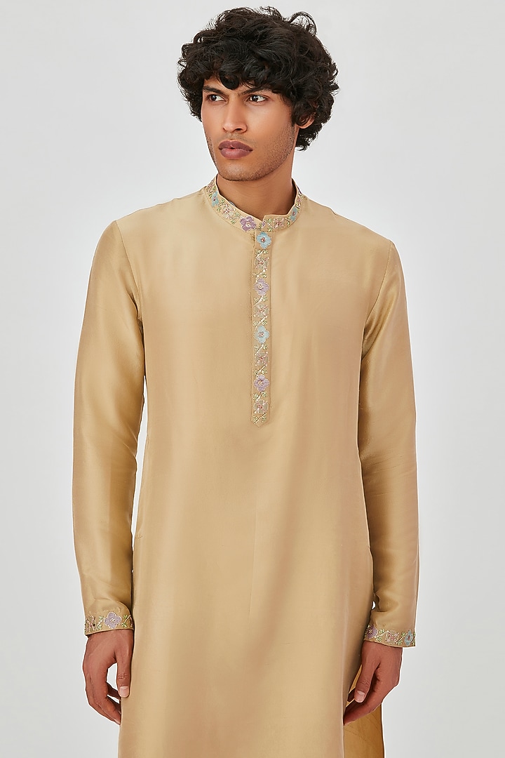 Taupe Embellished Bundi Jacket Set by Aisha Rao Men at Pernia's Pop Up Shop