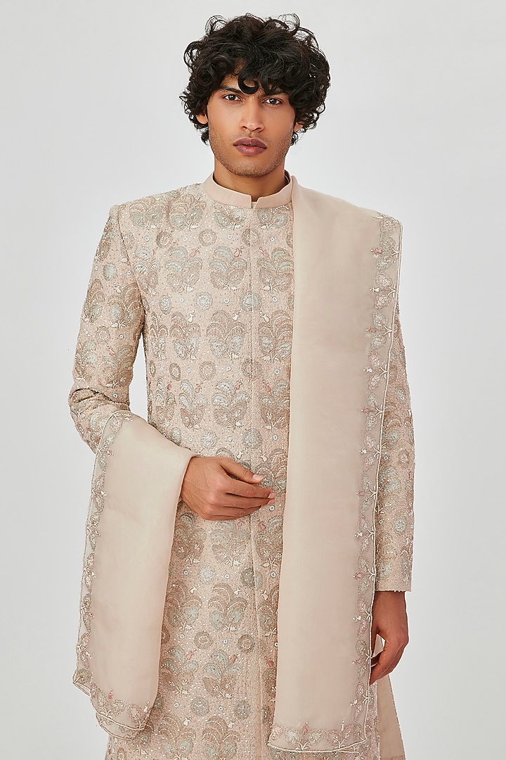 Ivory Embellished Groom Sherwani Set by Aisha Rao Men at Pernia's Pop Up Shop