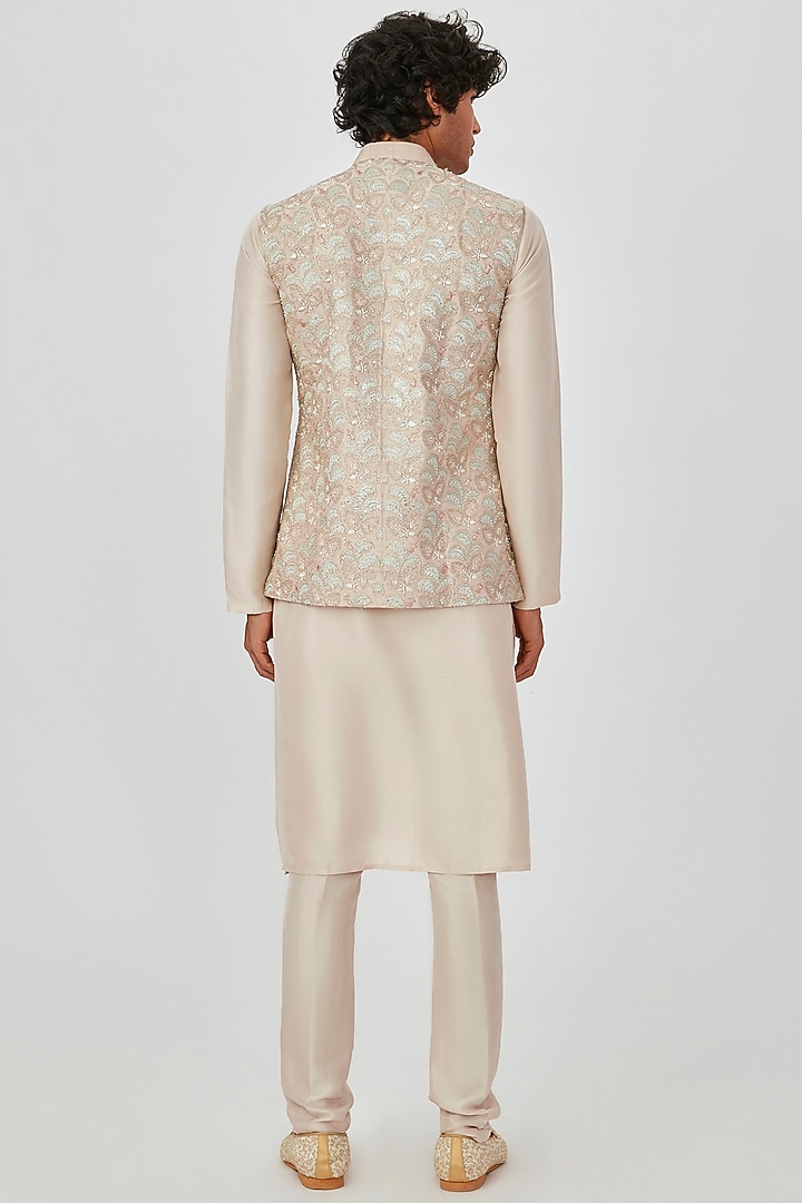 Almond Embellished Bundi Jacket Set by Aisha Rao Men at Pernia's Pop Up Shop