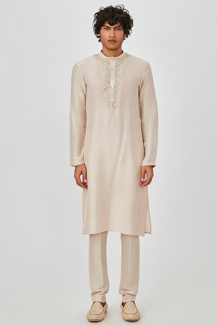 Almond Embellished Bundi Jacket Set by Aisha Rao Men at Pernia's Pop Up Shop