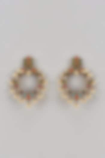 Gold Finish Multi-Colored Synthetic Stone Chandbali Earrings by Aitihya at Pernia's Pop Up Shop