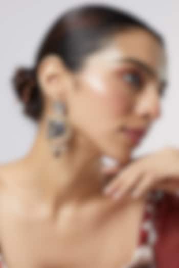Two Tone Finish Grey Synthetic Stone & Pearl Drop Temple Chandbali Earrings by Aitihya at Pernia's Pop Up Shop