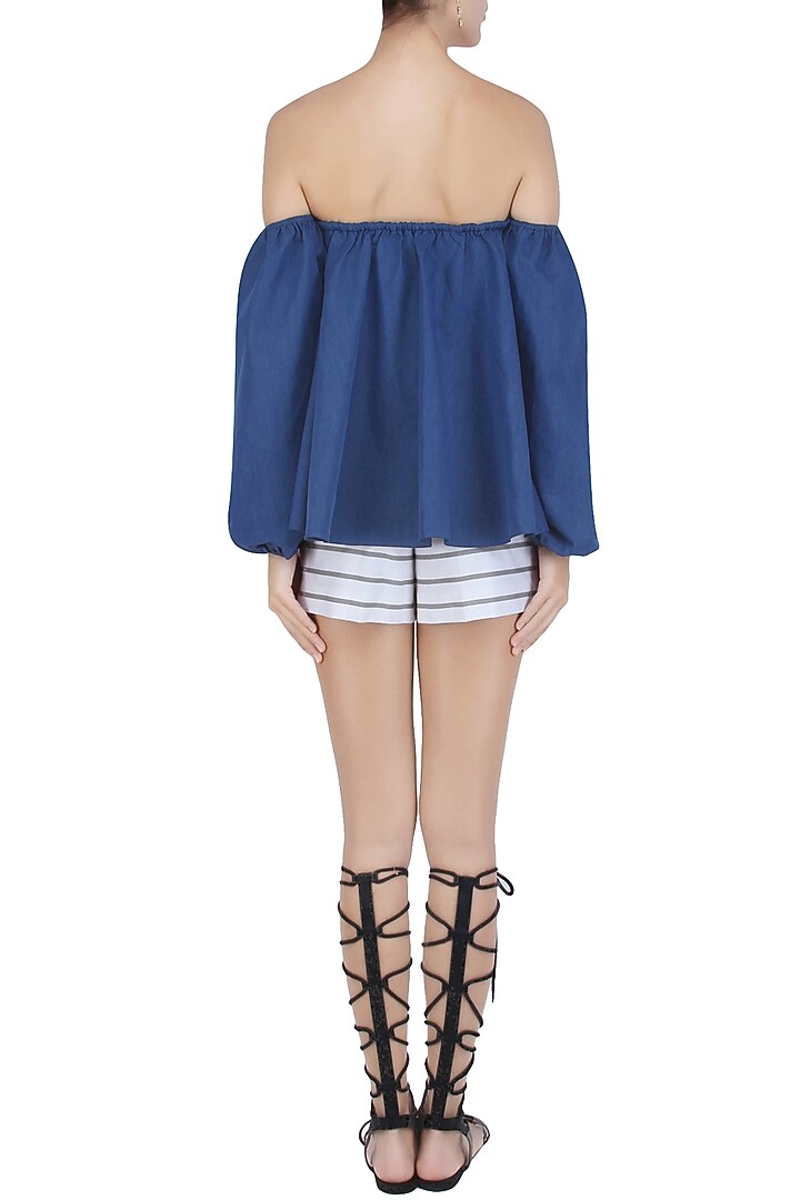 Blue off shoulder flounce top available only at Pernia's Pop Up Shop.