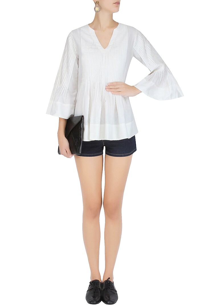 White pintucked bell sleeves top available only at Pernia's Pop Up Shop.