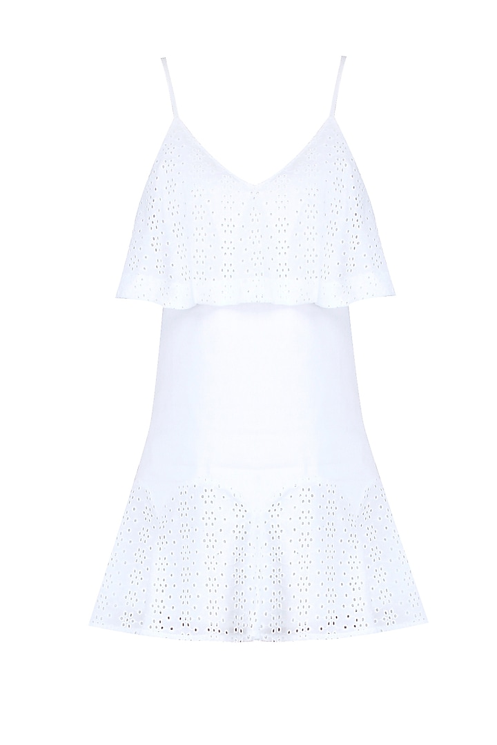 White Lace Spaghetti Strap Mini Dress by Ankita