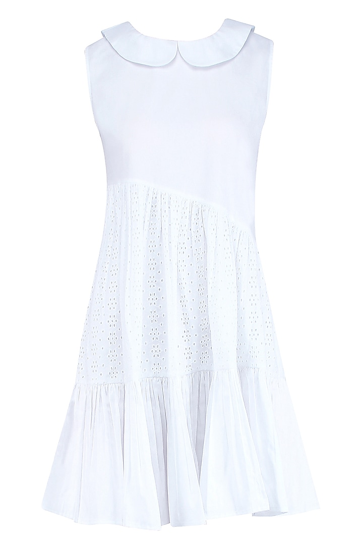 White triple panelled gathered short dress available only at Pernia's Pop Up Shop.